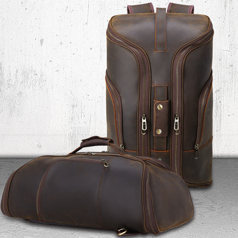 Bolsa de Viaje Convertible en Mochila de Cuero — Marrón