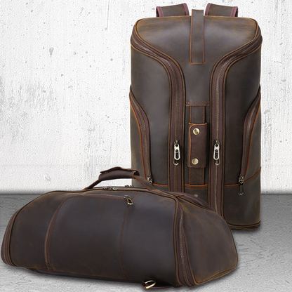 Bolsa de Viaje Convertible en Mochila de Cuero — Marrón
