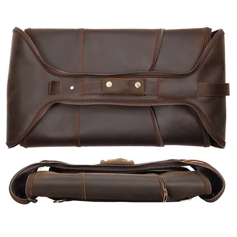 Bolsa de Viaje Convertible en Mochila de Cuero — Marrón