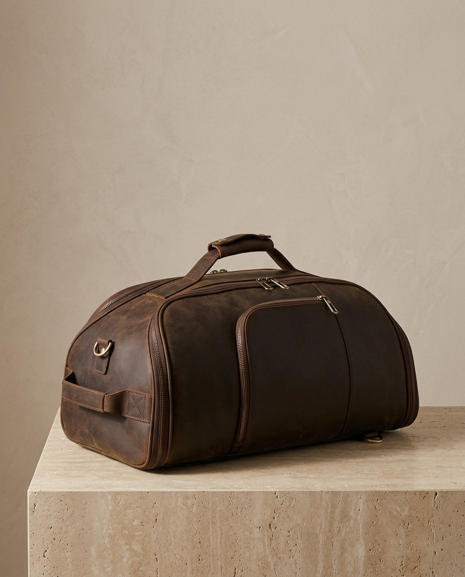 Bolsa de Viaje Convertible en Mochila de Cuero — Marrón