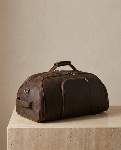 Bolsa de Viaje Convertible en Mochila de Cuero — Marrón