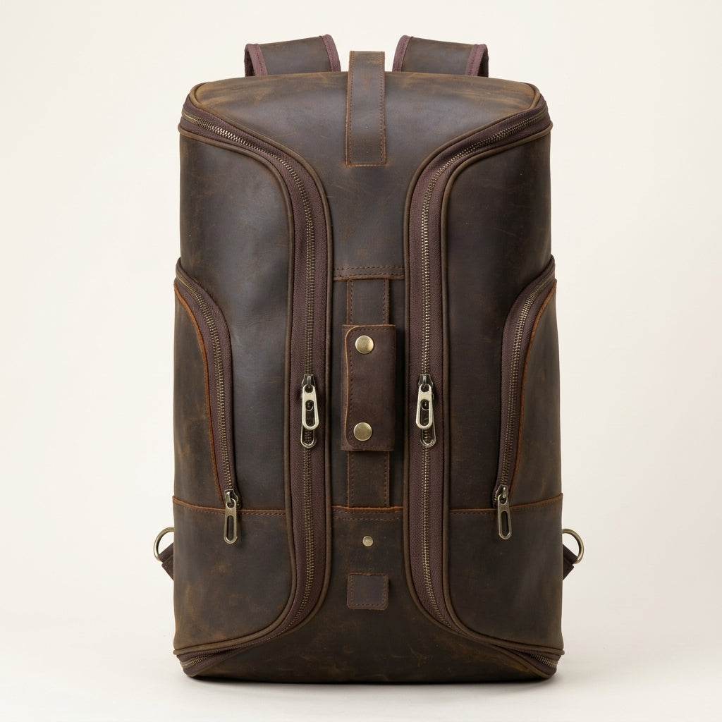 Bolsa de Viaje Convertible en Mochila de Cuero — Marrón