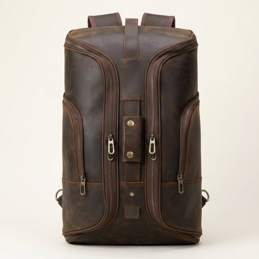 Bolsa de Viaje Convertible en Mochila de Cuero — Marrón