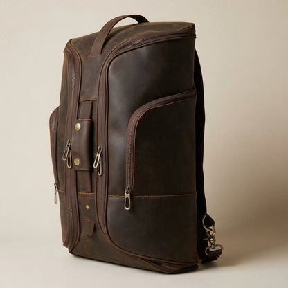 Bolsa de Viaje Convertible en Mochila de Cuero — Marrón