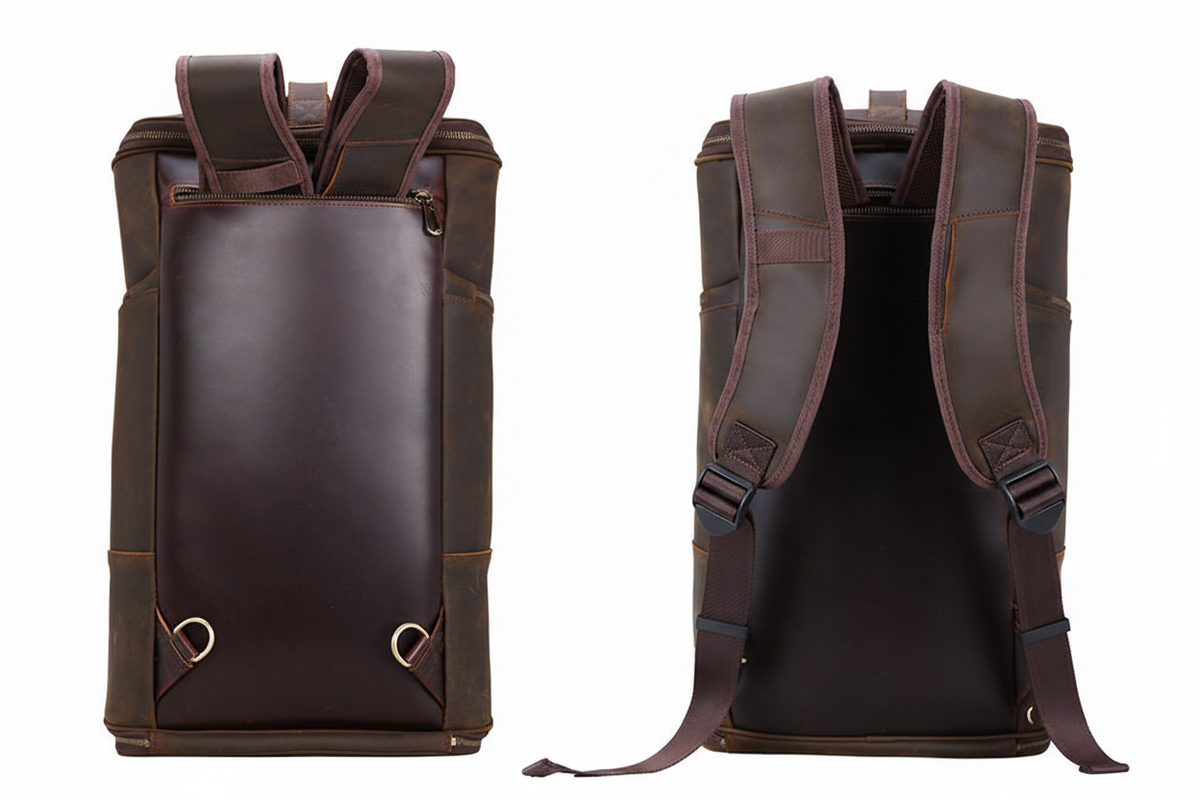 Bolsa de Viaje Convertible en Mochila de Cuero — Marrón
